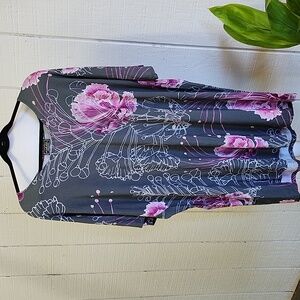 Floral Gray and Pink Midi Dress